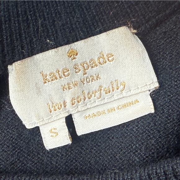 Kate Spade Live Colorfully BLK Knit Cashmere Wool Blend SM. 3/4 SLV Bow on Cuff - Picture 4 of 9